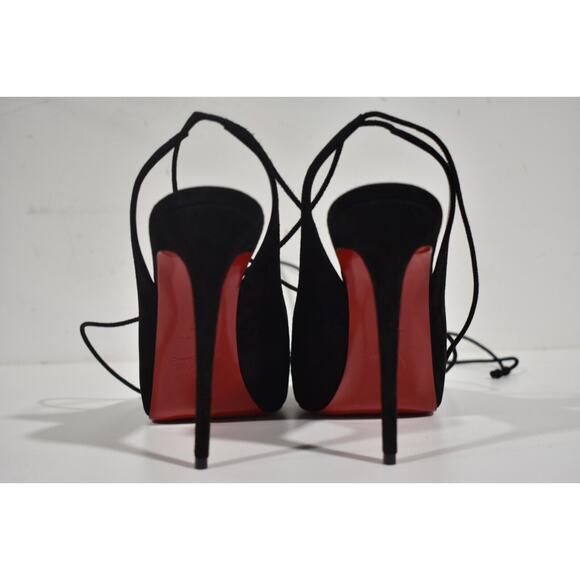 Christian Louboutin Lace Up NVP 120 Black Suede Peep Toe Sandal Heel Pump 36 - Picture 11 of 12